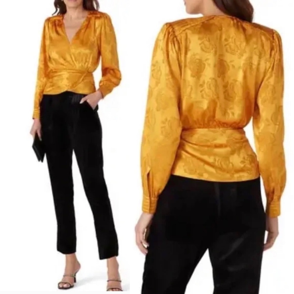 RONNY KOBO Lorrie Wrap Long Sleeve Blouse in Yellow